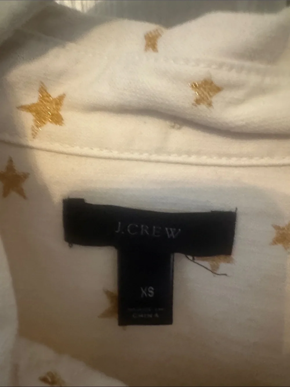 J. Crew Cream denim with stars Shirt with Gold Star Print